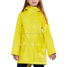 Wholesale Custom PU Leather Jacket for rain Fashion Hooded Lined Rubber Waterproof Raincoat for Children